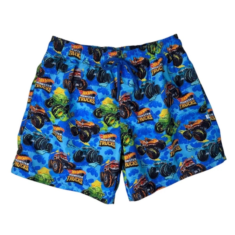 Posh Peanut x Hot Wheels Monster Trucks Swim Trunks Shorts Blue Men's Size Small